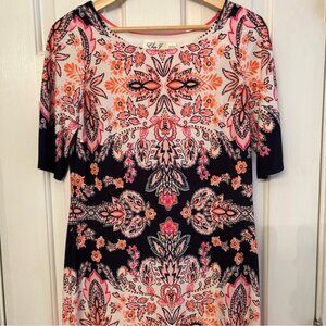 Eliza J Pink Navy Orange Paisley print Sheath dress‎ Size 6
